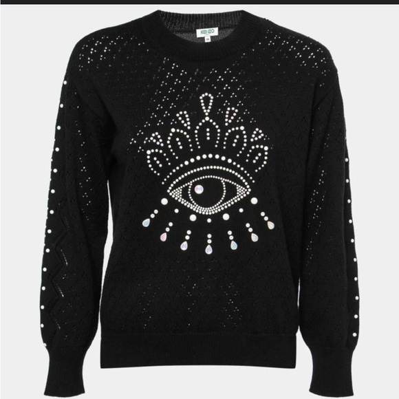 Kenzo Black Sweater with Beaded Eye Design - Picture 1 of 16